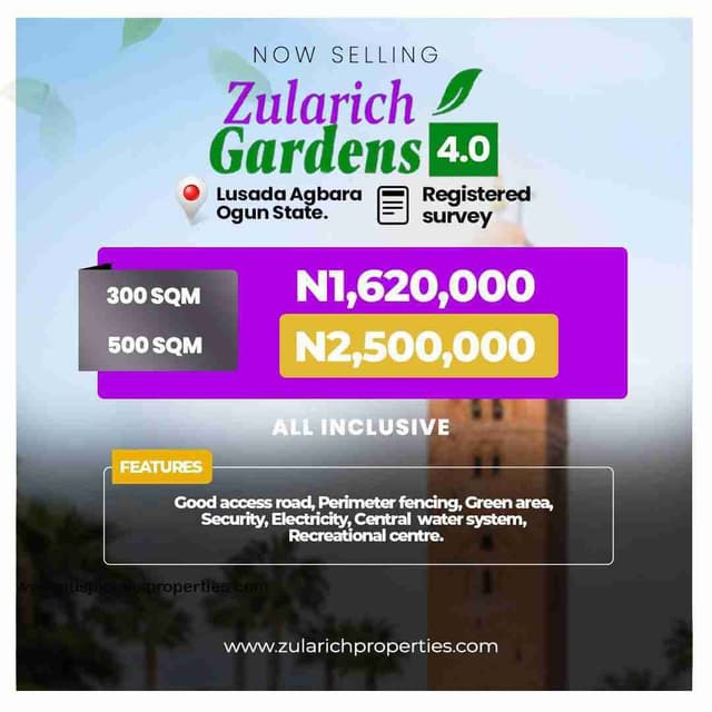 Welcome to Zularich Garden 4, Agbara Your Serene Oasis in Lusada Agbara 🌿✨.