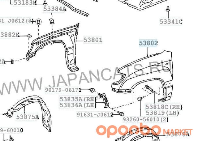 TOYOTA Panel, FR Fender, LH 53812-60A10