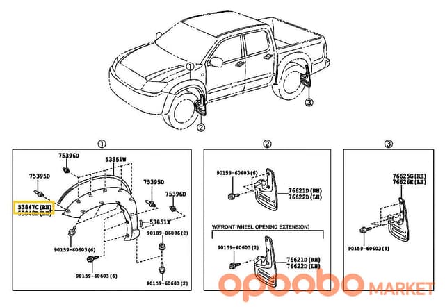 TOYOTA FR WHEEL EXTENSION 53847-0K907