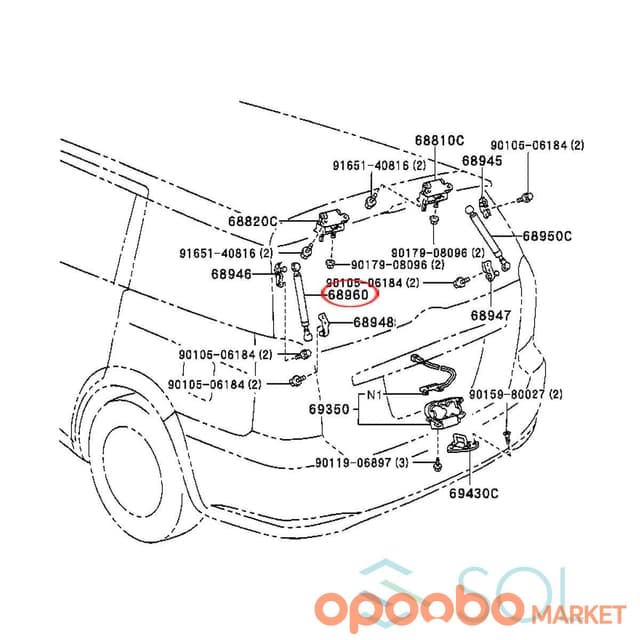 TOYOTA STAY ASSY, BACK 68960-26016