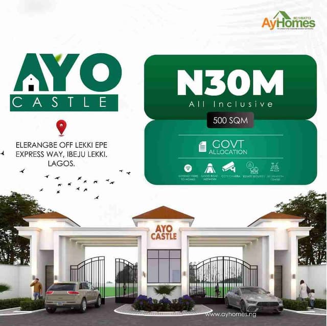 *AYO CASTLE LUXURY MEETS SMART INVESTMENTS ELERANGBE OFF LEKKI-EPE EXPRESSWAY, IBEJU LEKKI LAGOS*